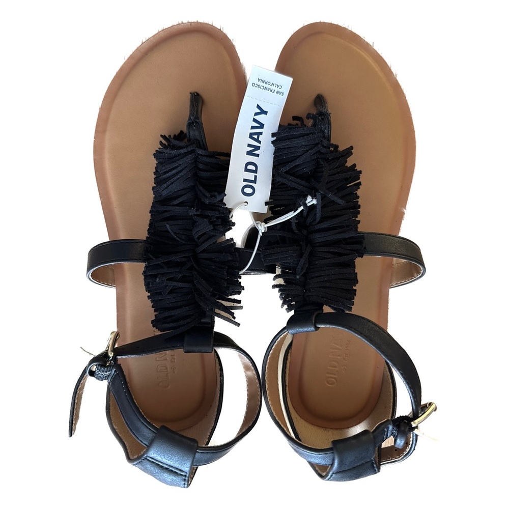 NWT Old Navy Suede Fringe t-strap sandals Size 6